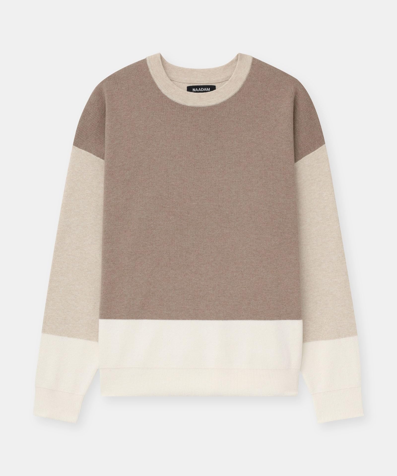 NAADAM Women Cafe Cotton Cashmere Colorblock Sweatshirt, Oatmeal Combo,Medium