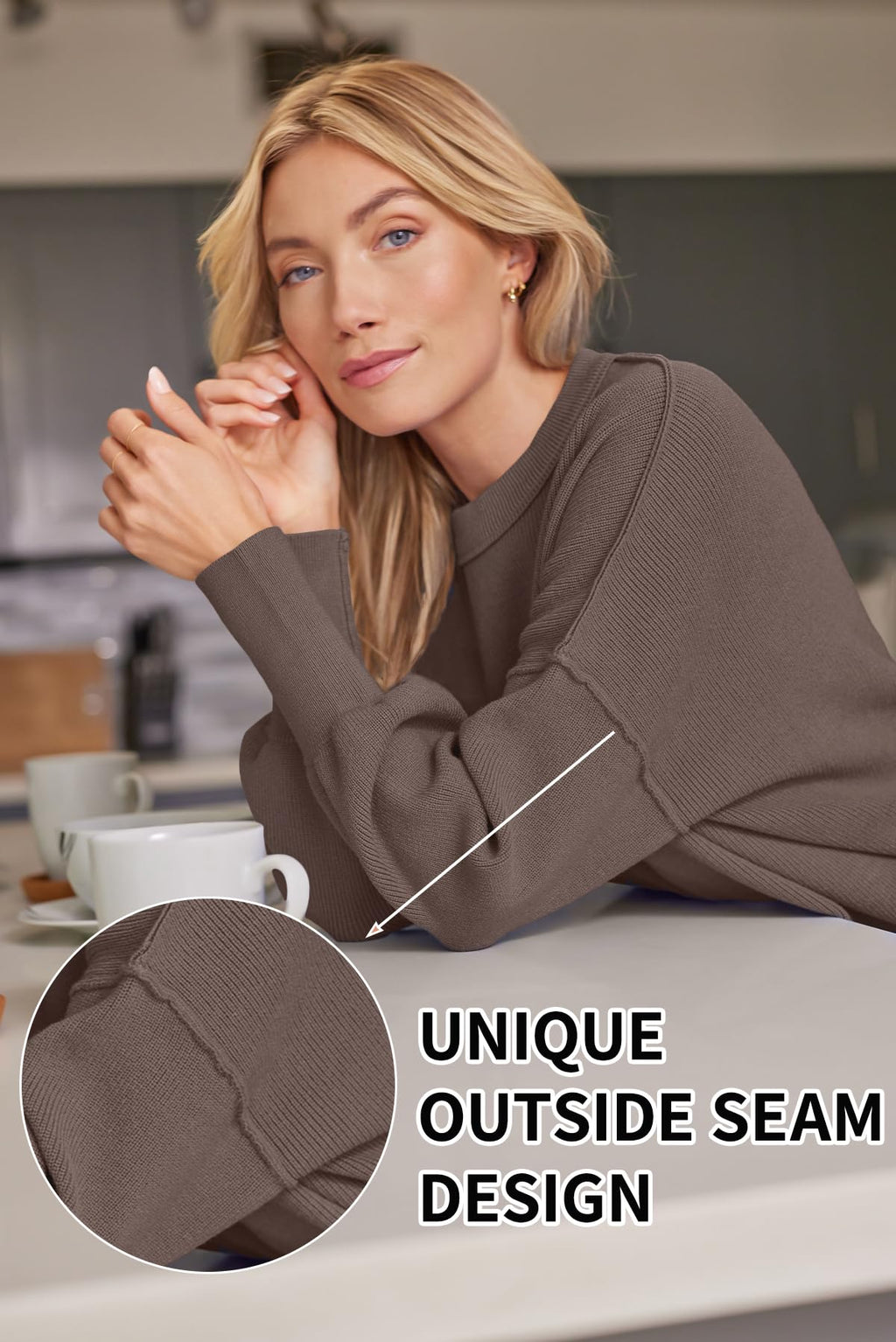 LILLUSORY Oversized Sweaters for Women 2025 Fall Fashion Outfits Trendy Crewneck Knit Cute Lightweight Sweater Pullover Tops Long Sleeve Shirts Winter Clothes Nutmeg M