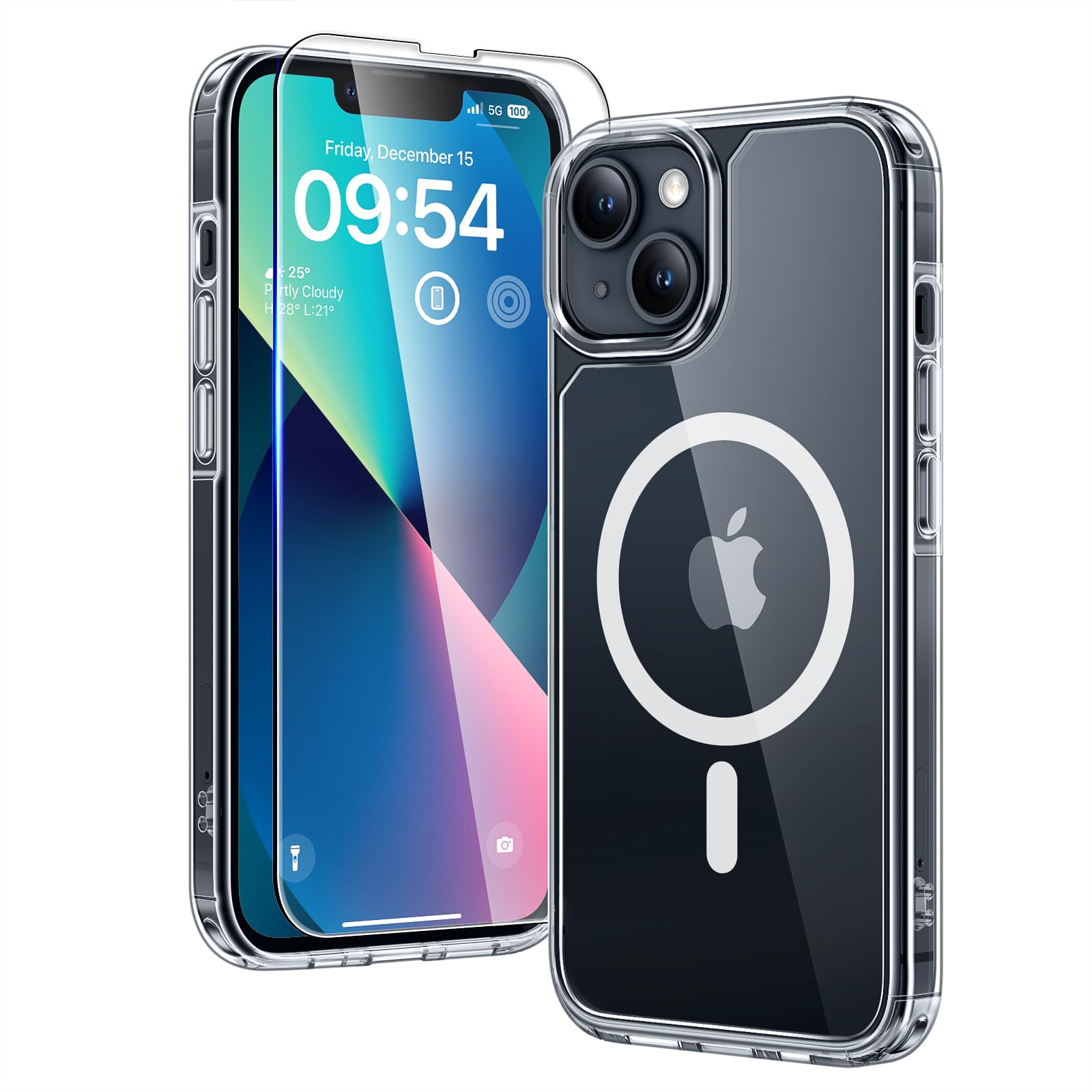 TAURI 3 in 1 Magnetic for iPhone 13 Case, [Compatible with MagSafe] [with 2X Screen Protectors] Not-Yellowing, Military-Grade Protection Slim Phone Case for 13 Cover, Clear, 6.1"