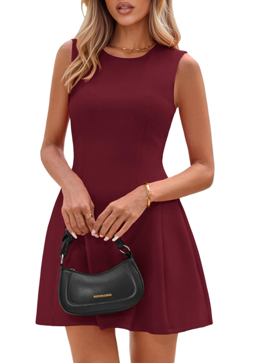 PRETTYGARDEN Summer Dresses for Women 2026 Elegant Classy Spring A Line Business Casual Work Graduation Cocktail Short Dress (Dark Red,XX-Large)