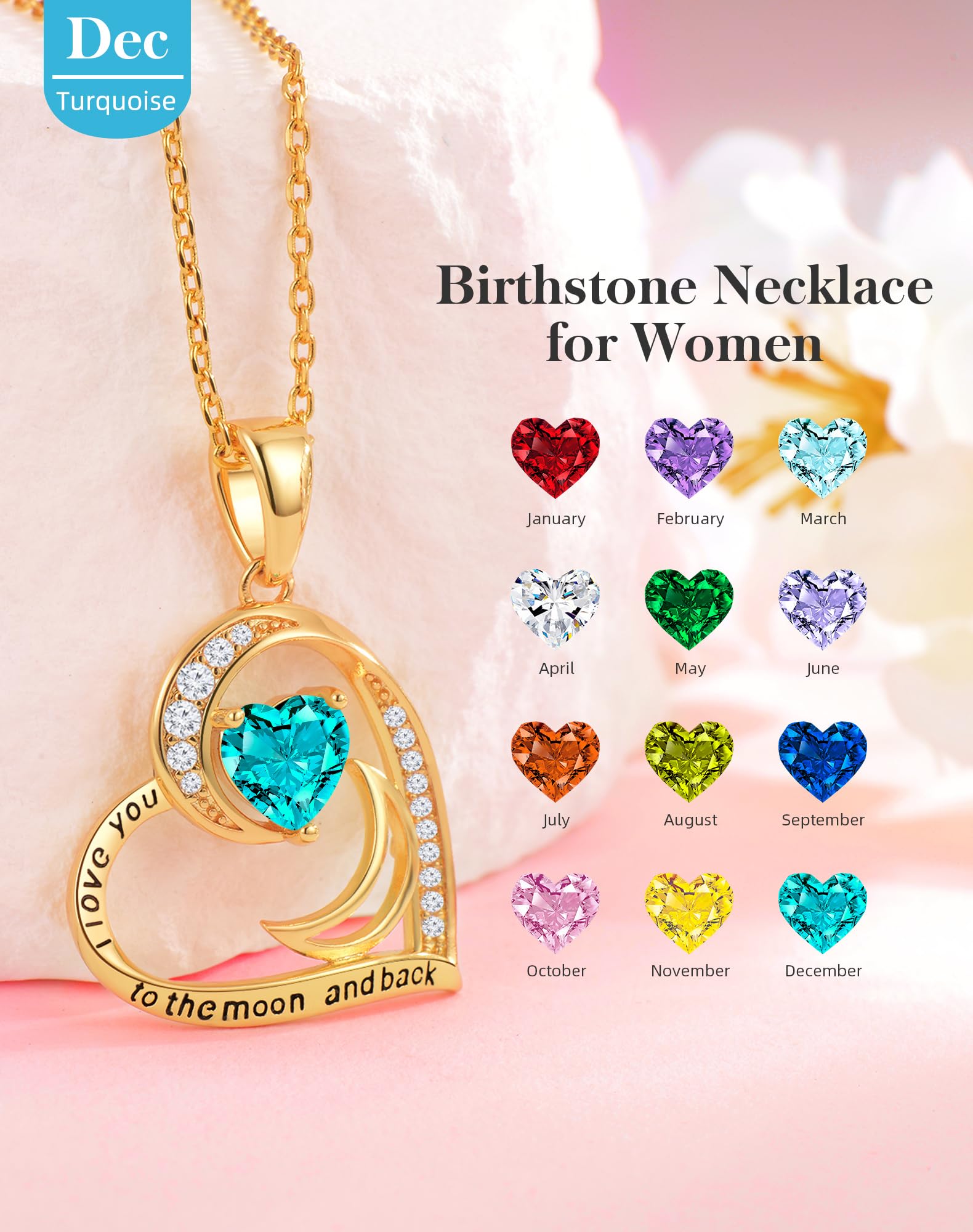 lobci Gold Necklace for Women Jewelry for Women Girlfriend Heart Necklaces for Wife Necklace for Mom from Daughter December Turquoise Birthstone(G-Dec-Turquoise)