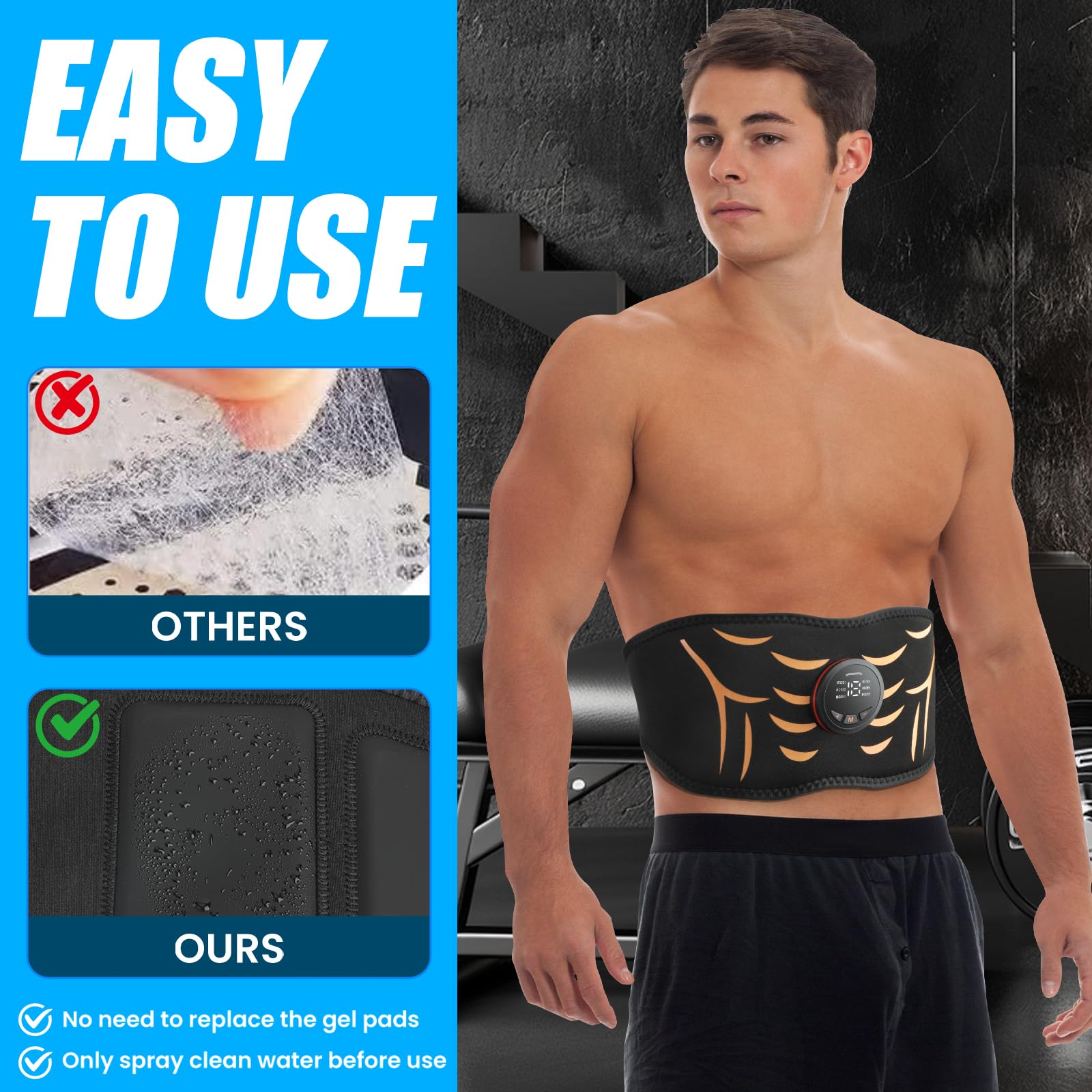 JUMPER Electronic Muscle Stimulator, ABS Stimulator, Ab Toning Belt Muscle Toner, Fitness Strength Training Workout Equipment for Men Women Black