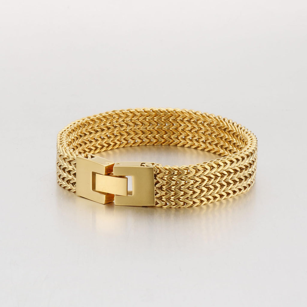 18K gold mesh Cuban bracelet, fashion accessory, suitable for both men and women, birthday gift, hip-hop jewelry, solid tennis bracelet, Miami style Father's Day gift (18K Gold)
