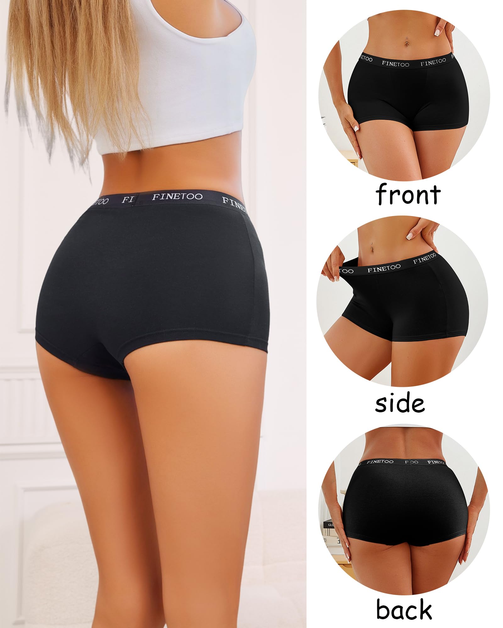 FINETOO Womens Cotton Boy Shorts Underwear Full Coverage Soft Boxer Briefs High Waisted Panties for Lady Girls 6 Pack(S)
