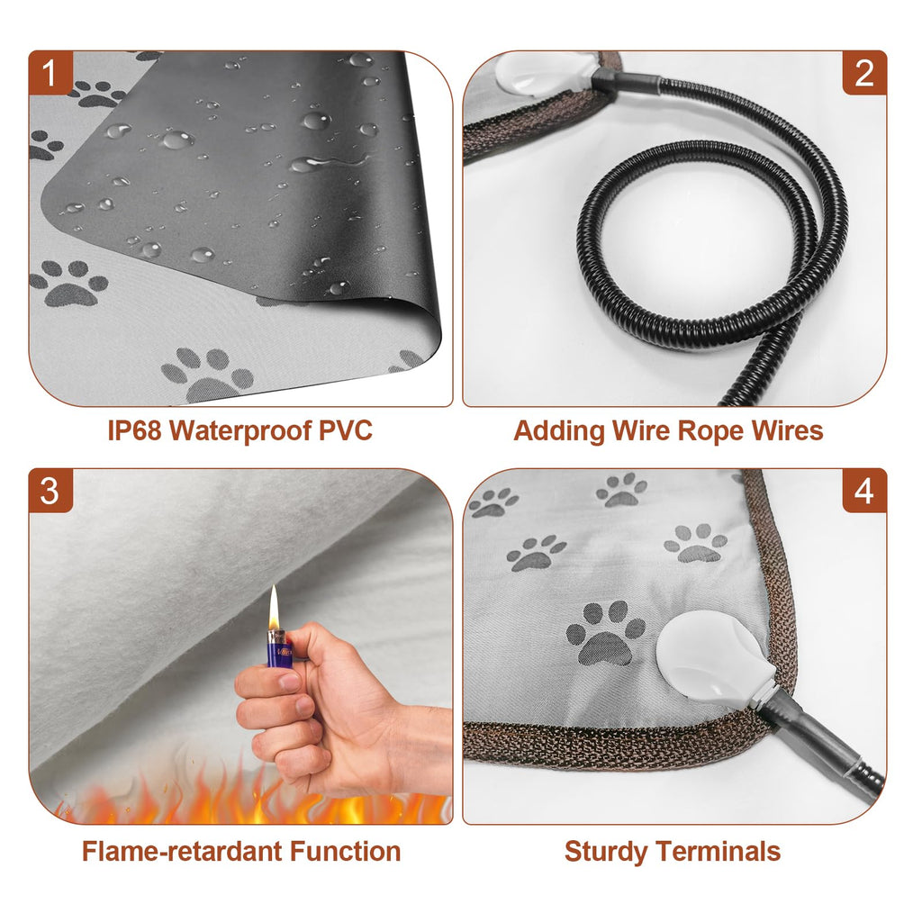 GOLOPET Large Dog Heating Pad 34x21in with Smart Thermostat Switch and Power Line Protection Tube,Obtained MET and UL Dual Certification,Waterproof Pet Heating pad, Suitable for Dogs of All Ages