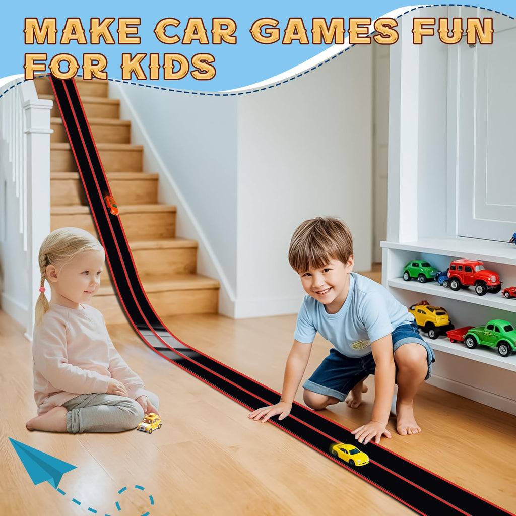 Flex Tracks 15 Ft for Kids Starter Set, Flexible Race Car Ramp Track with Suction Cups Compatible with Diecast 1/64th Cars for Ages 3 & Up (Black & Red)