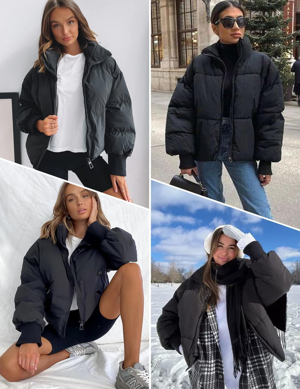 Gihuo Women’s Winter Cropped Puffer Jacket Coat Short Warm Quilted Jacket(Black-M)