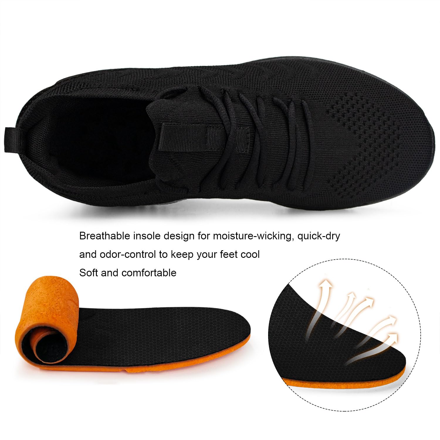 Pujcs Slip on Sneakers Mens Tennis Shoes Work Shoes Lightweight Walking Sneakers Running Shoes for Gym Sports Atheletic Workout All Black Size 9