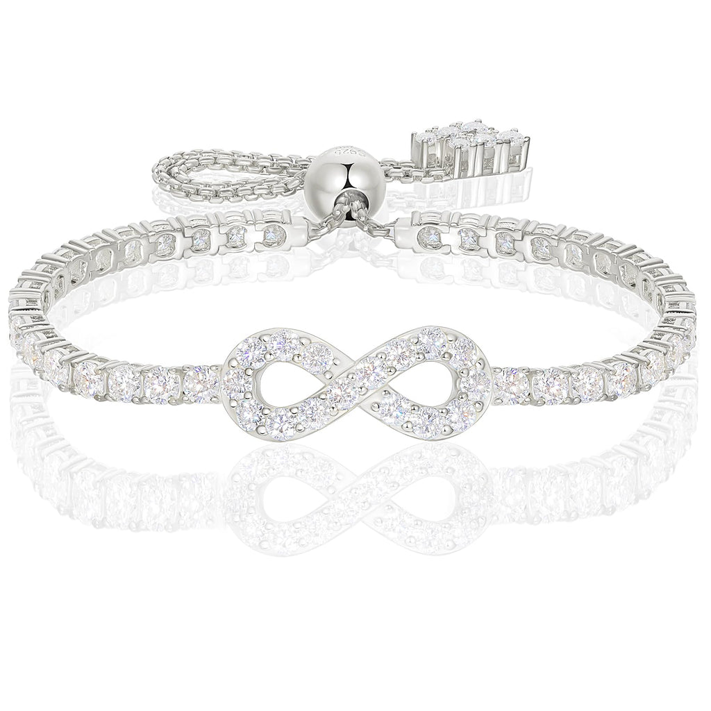 Moissanite Infinity Bracelet, Lab Created Diamond Bracelets for Women, S925 Sterling Silver, 3MM Width, 4-9.5inches, 18K Gold Vermeil Adjustable Tennis Bracelets - Mothers Day Gifts For Mom Wife Her