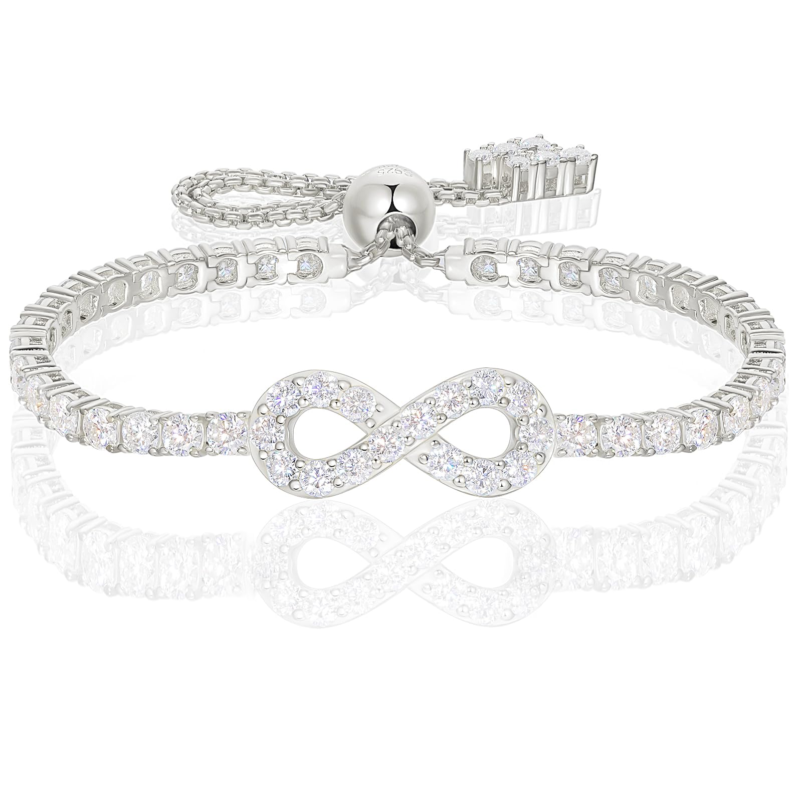 Moissanite Infinity Bracelet, Lab Created Diamond Bracelets for Women, S925 Sterling Silver, 3MM Width, 4-9.5inches, 18K Gold Vermeil Adjustable Tennis Bracelets - Mothers Day Gifts For Mom Wife Her