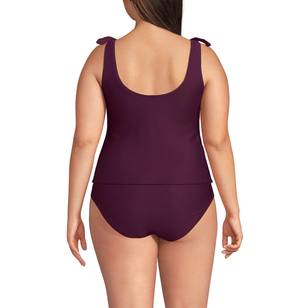 Lands' End Women's Tie Shoulder Ribbed Flutter Tankini Top 2 Dark Wine Ottoman
