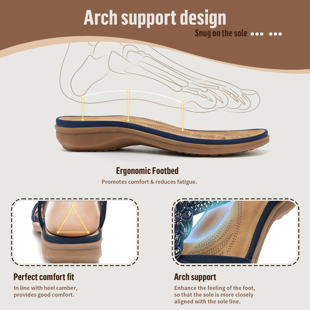 Littleplum Sandals for Women Arch Support Women's Summer Fashion Non Slip Beach Sandals Comfort Comfortable Walking Orthopedic Bohemian Flip Flops Womens Sandals Blue Size 9