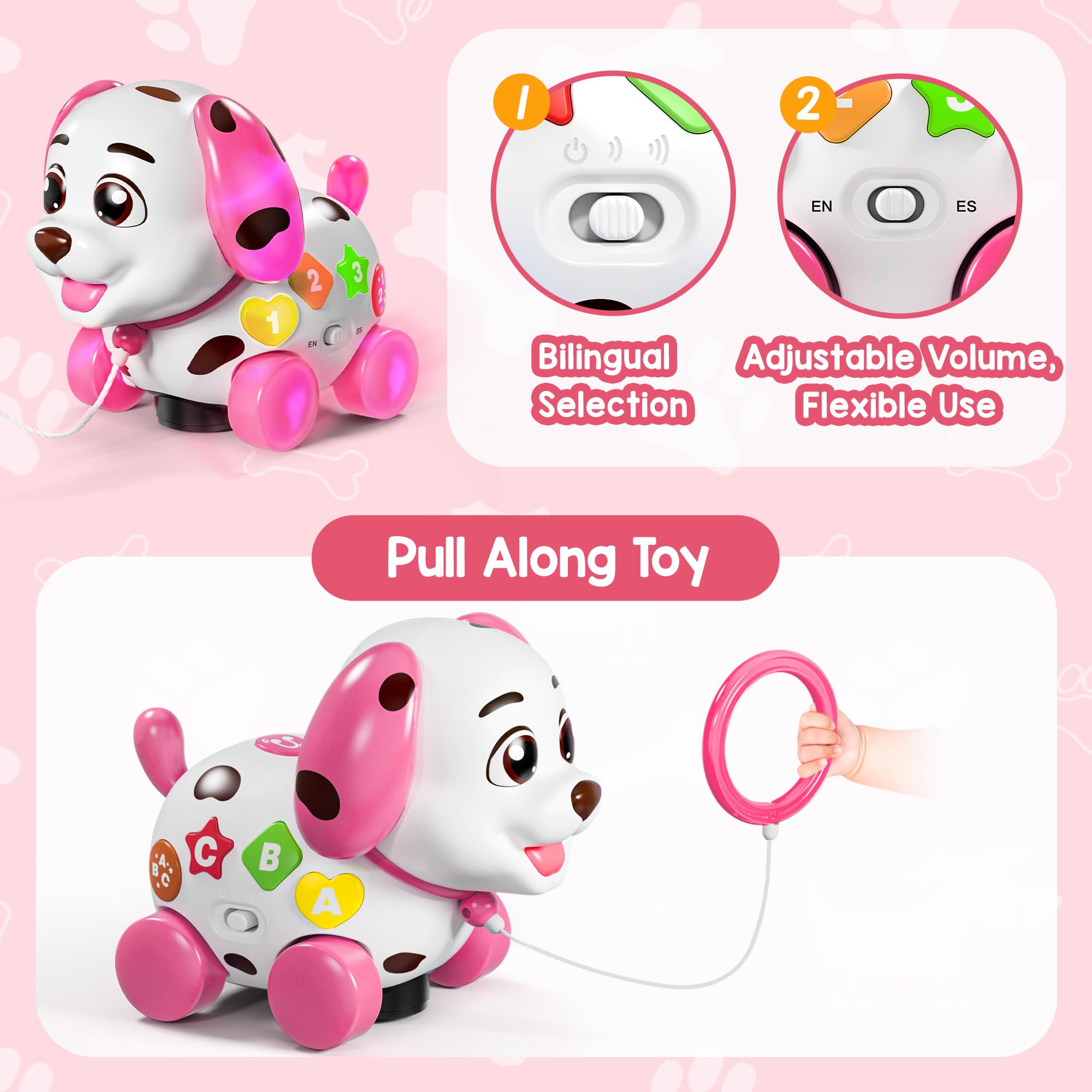 Grasili Musical Bilingual Puppy Toys for 1 Year Old Girl Gifts, First 1st Birthday Girl Gifts for 1 Year Old Toy, Learning Educational Baby Toy 6-12-18 Months