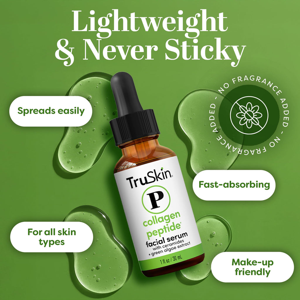TruSkin Peptide Serum for Face - Pro Collagen Multi-Peptide Anti-Aging Serum with Tripeptide-29 & Ceramides - Supports Skin’s Natural Collagen & Barrier for Firmer-Looking Skin, 1 fl oz