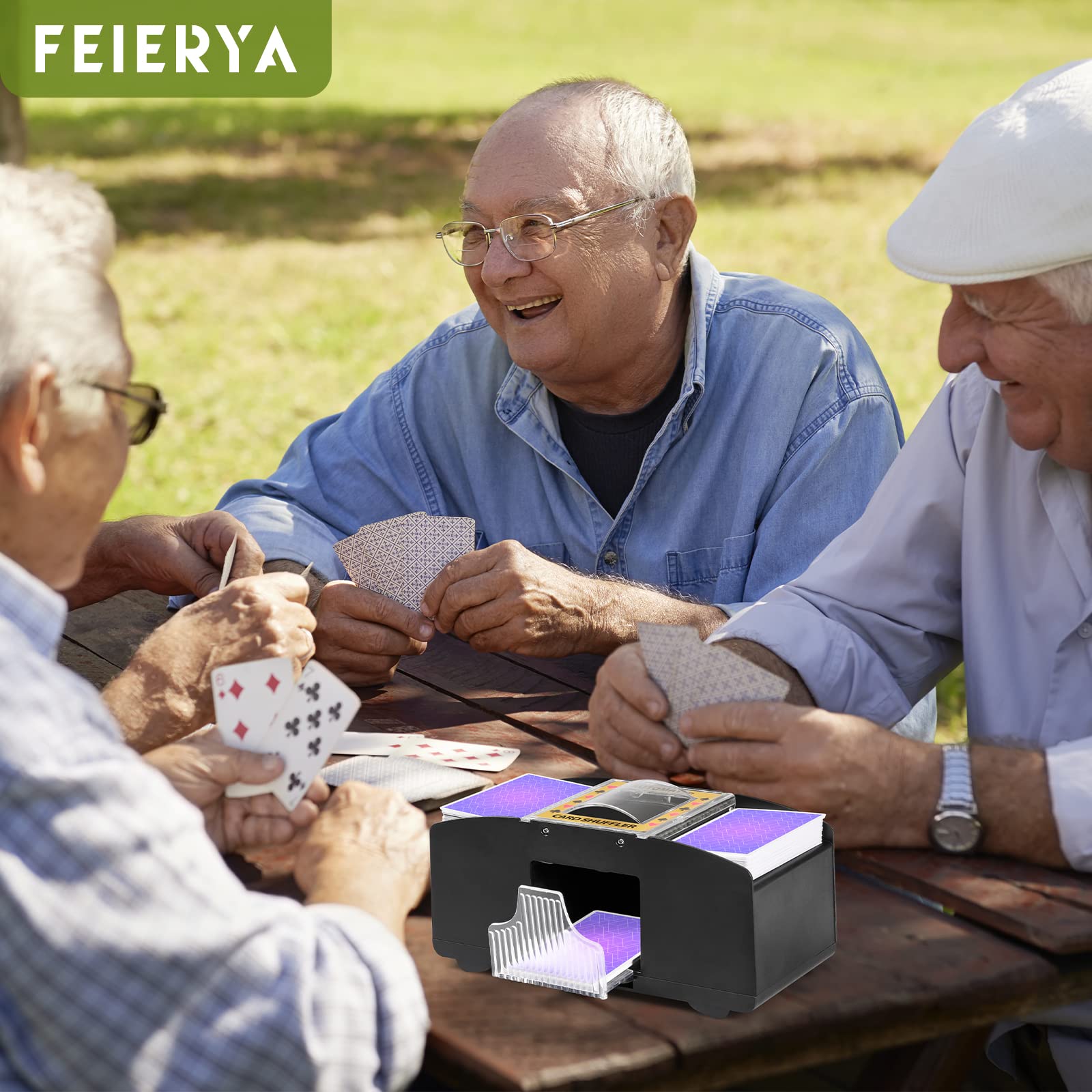FEIERYA Automatic Card Shuffler 2 Deck,Battery-Operated Electric UNO Poker Shuffler,Playing Card Shuffler for Home Card Game,Travel