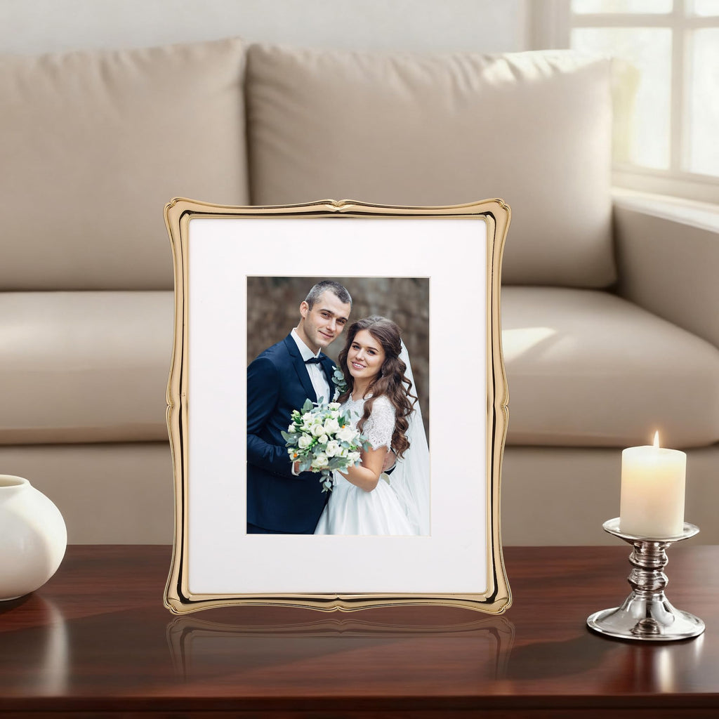 GorYeeFine 8x10'' Premium Alloy Gold Picture Frame with Acid Free Mat 5x7'',Hi-End Décor Metal Frames 5x7'' with Black Velvet Backing for Desktop Display and Wall Decor