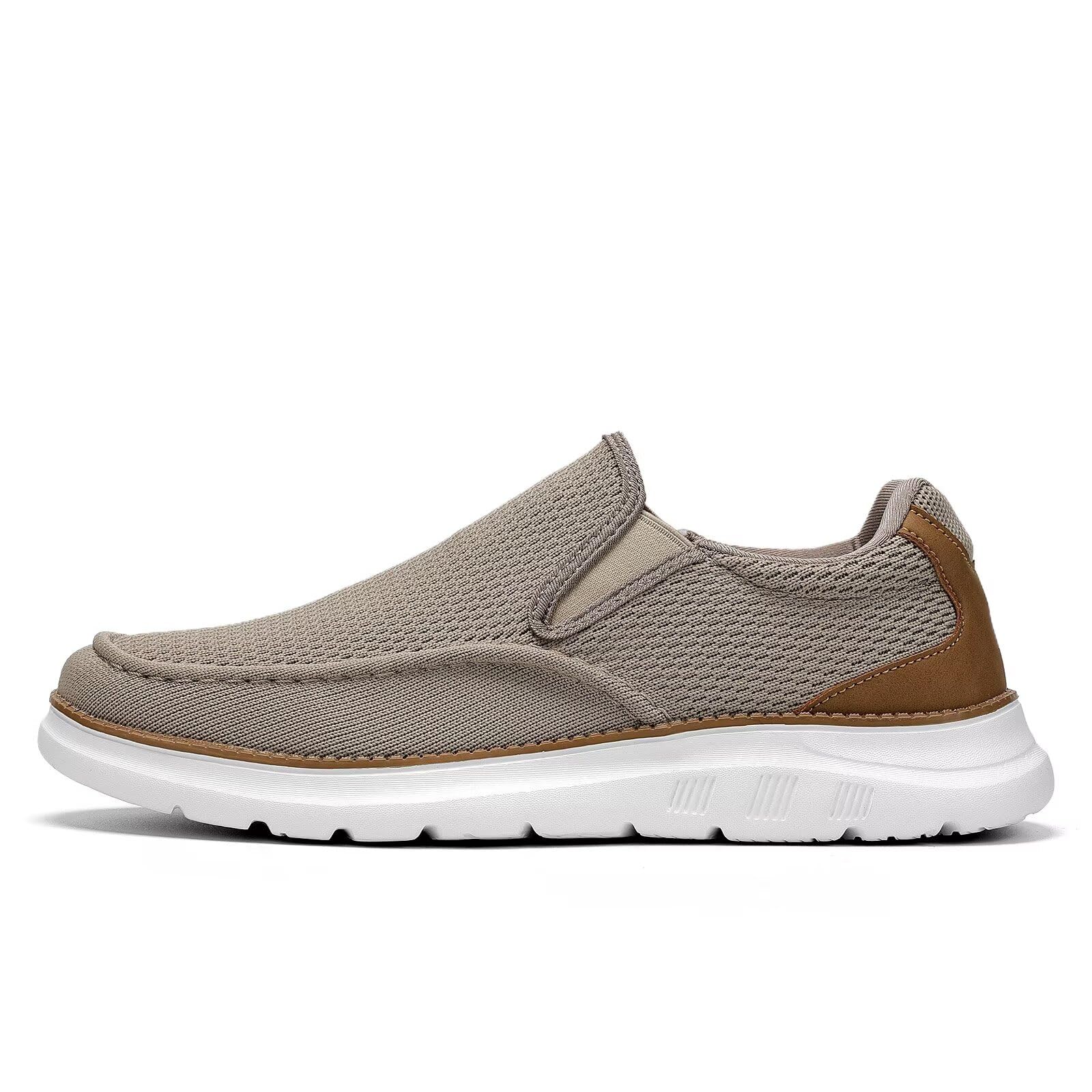 Mens Casual Loafers Slip-on Boat Mesh Walking Shoes Business Oxfords Sneakers Work Comfortable Lightweight Soft Sole Khaki