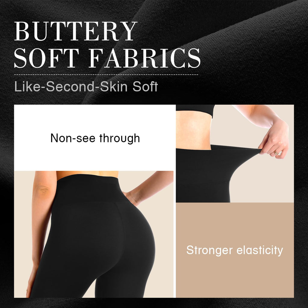 Leafigure High Waisted Leggings for Women- Soft No See-Through Yoga Pants for Gym Workout Running Black L-XL