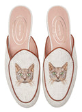 Journey West Women's Mules Flats with Embroidery Belgian Loafers Slip on Slippers for Women Cat White US 9.5