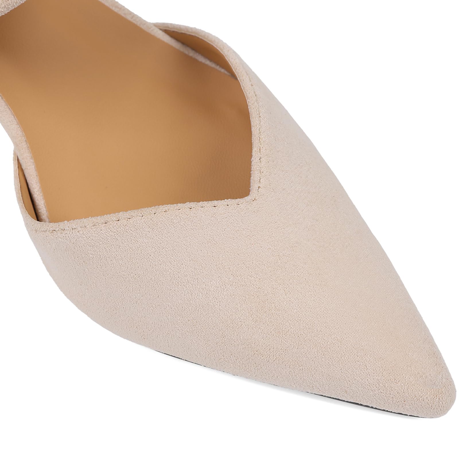 COMFITORIA Womens Low Kitten Heels Closed Pointed Toe Slip on Pumps Ankle Strap Heels Sexy Elegant Bridal Party Dressy Shoes, Apricot, Size 6