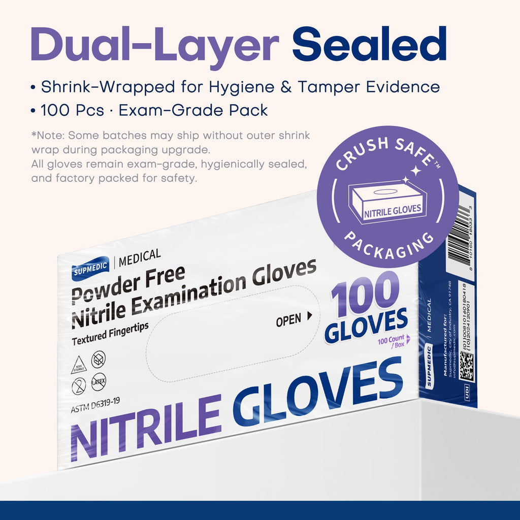 Supmedic Nitrile Exam Gloves, 3.5 Mil Powder-Free Food Safe Cooking Cleaning Lab Disposable Medical Glove, Violet Blue 100 Pcs (Medium)