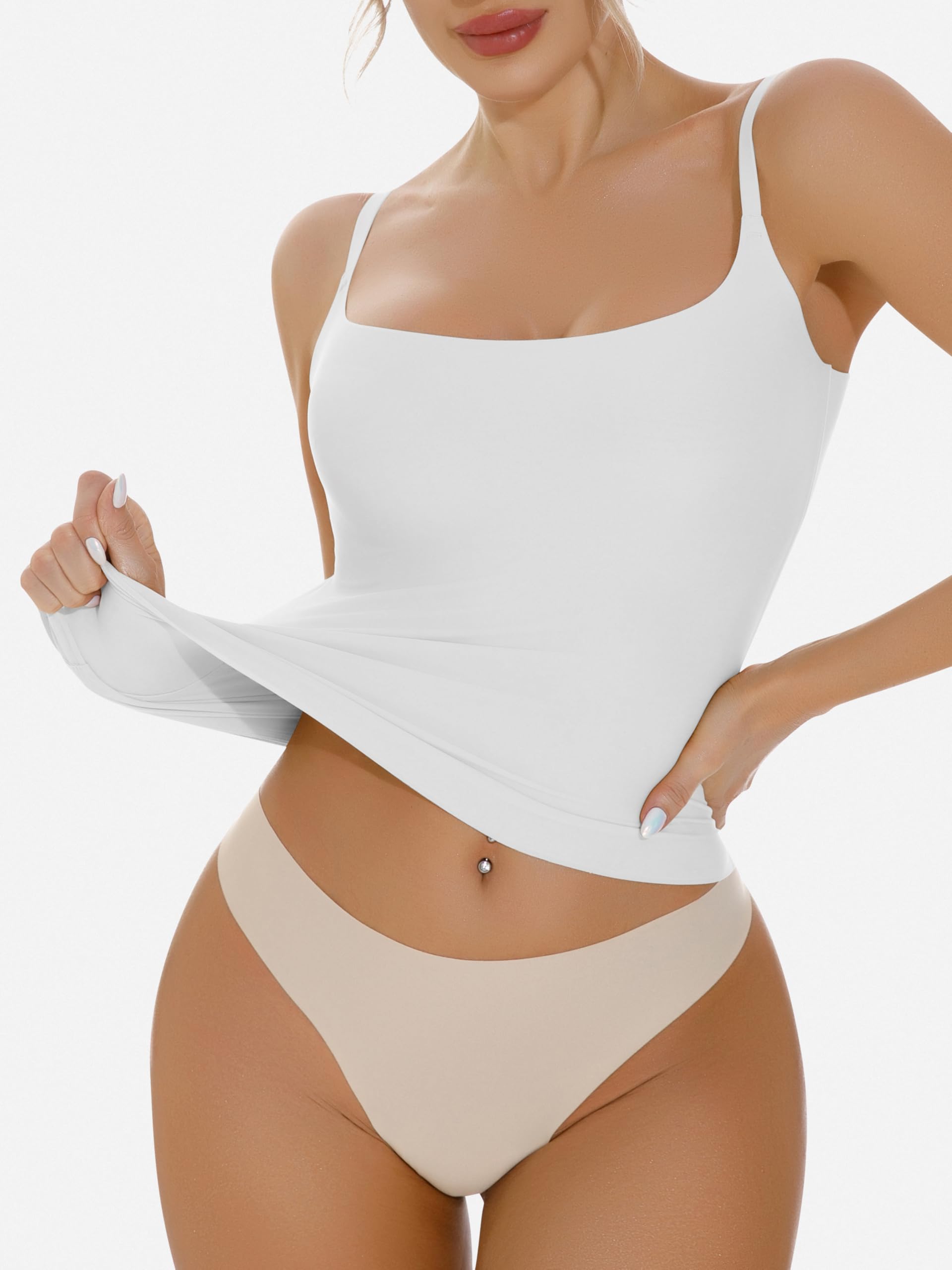 Artdear Women's Square Neck Tank Top Basic Spaghetti Straps Camisole Sexy Double Lined Cami Crop Tops Air Touch Fabric (XX-Large, White)