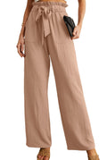 IWOLLENCE Women's Wide Leg Pants with Pockets High Waist Adjustable Knot Loose Casual Trousers Business Work Casual Pants Khaki Large
