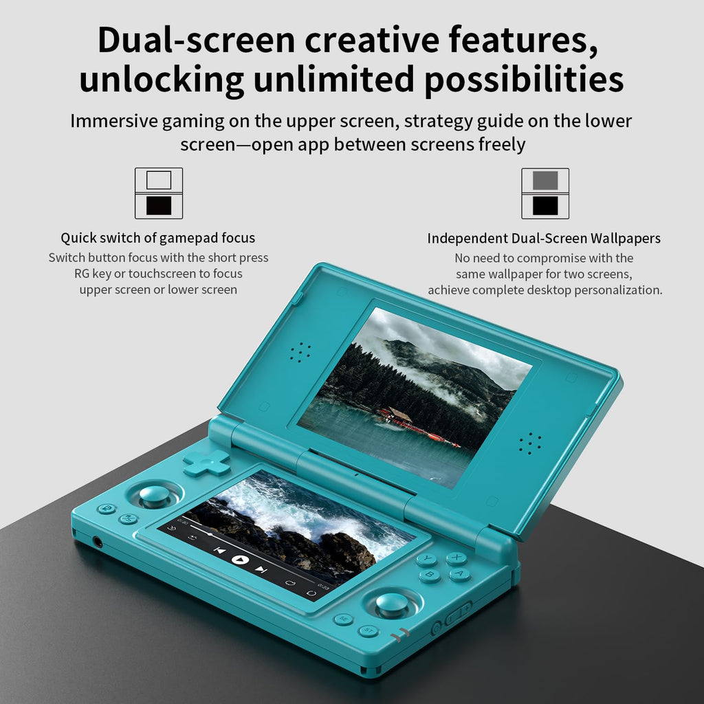 Aivuidbs RG DS Foldable Handheld Game Console RK3568 Anbernic RG DS Android 14 System two-Player Joystick Top and Bottom Dual Screen 4 inch OCA Full Touch Screen 4000mAh 3 + 32gb (RG DS-Turquoise Blue-new)