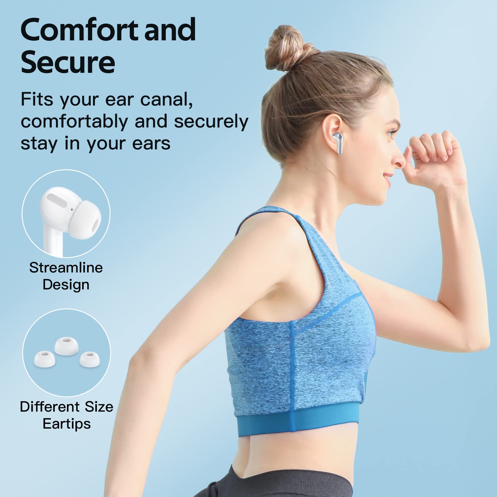 TAGRY Bluetooth Headphones True Wireless Earbuds 60H Playback LED Power Display Earphones with Wireless Charging Case IPX5 Waterproof in-Ear Ear buds with Mic for TV Smart Phone Laptop Computer Sports