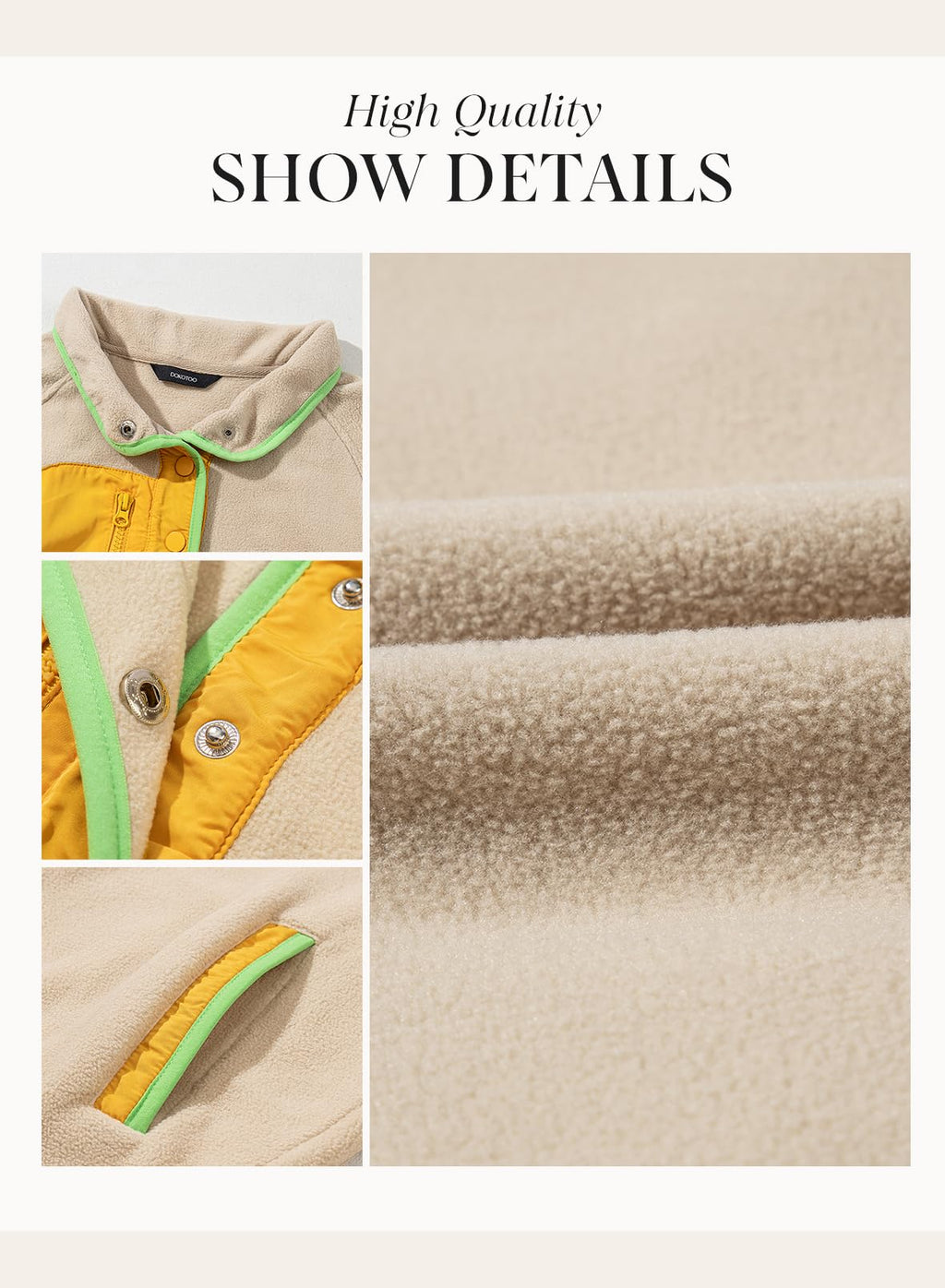 Dokotoo Womens Early Fall Fashion 2025 Fuzzy Fleece Color Block Sweatshirt Quarter Button V Neck Long Sleeve Loose Casual Cute Side Pockets Soft Pullover Sweatshirts Tops Outwear Coat Khaki Large