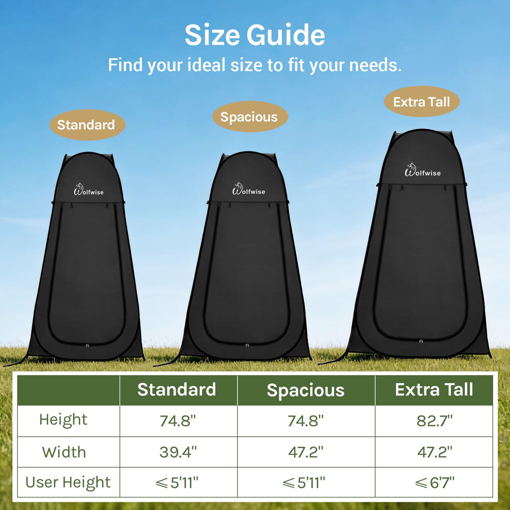 Wolfwise Pop Up Shower Tent for Camping Essentials, Portable Instant Changing Tent with Ventilation Window & Carry Bag, Privacy Dressing Room Bathroom Toilet for Beach & Outdoor, Standard, Black
