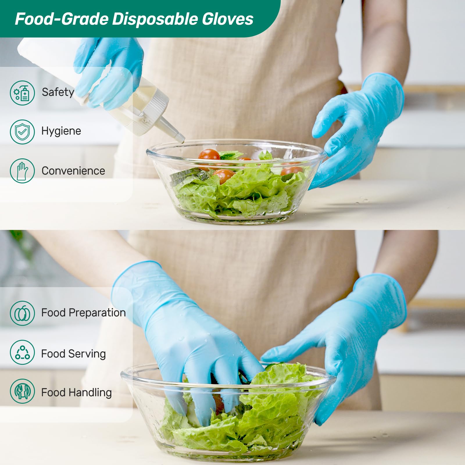 Kebada Nitrile Gloves D1, Nitrile Disposable Gloves for Cleaning, Food Prep, Industrial Grade, Non-Sterile, Food Safe, Powder & Latex Free, Touchscreen, Blue, 100 Count, Medium (Made in Vietnam)