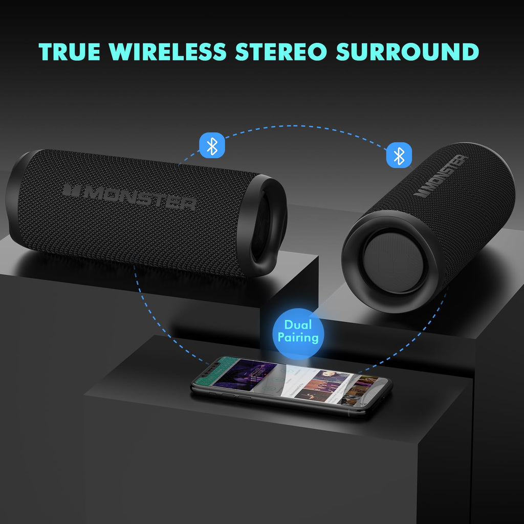 Monster Bluetooth Speaker, Wireless Portable Outdoor Bluetooth Speakers, 60W True Wireless Stereo IPX8 Waterproof, Dual PairingBluetooth 5.4 Built-in Mic, Black