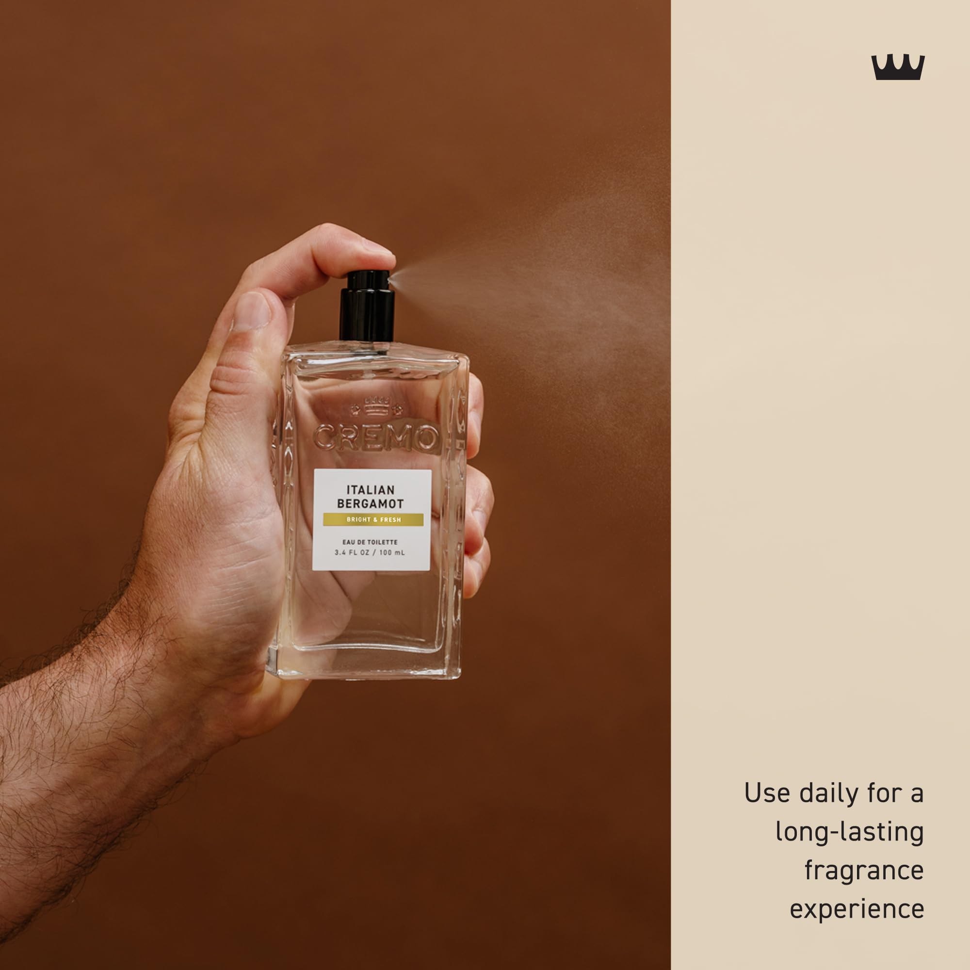 Cremo Cologne For Men - Italian Bergamot Mens Cologne Spray, A Combination of Italian Bergamot, Neroli Blossom, and Fresh Vetiver, Multi-Layered Signature Men's Fragrances, 3.4 Fl Oz