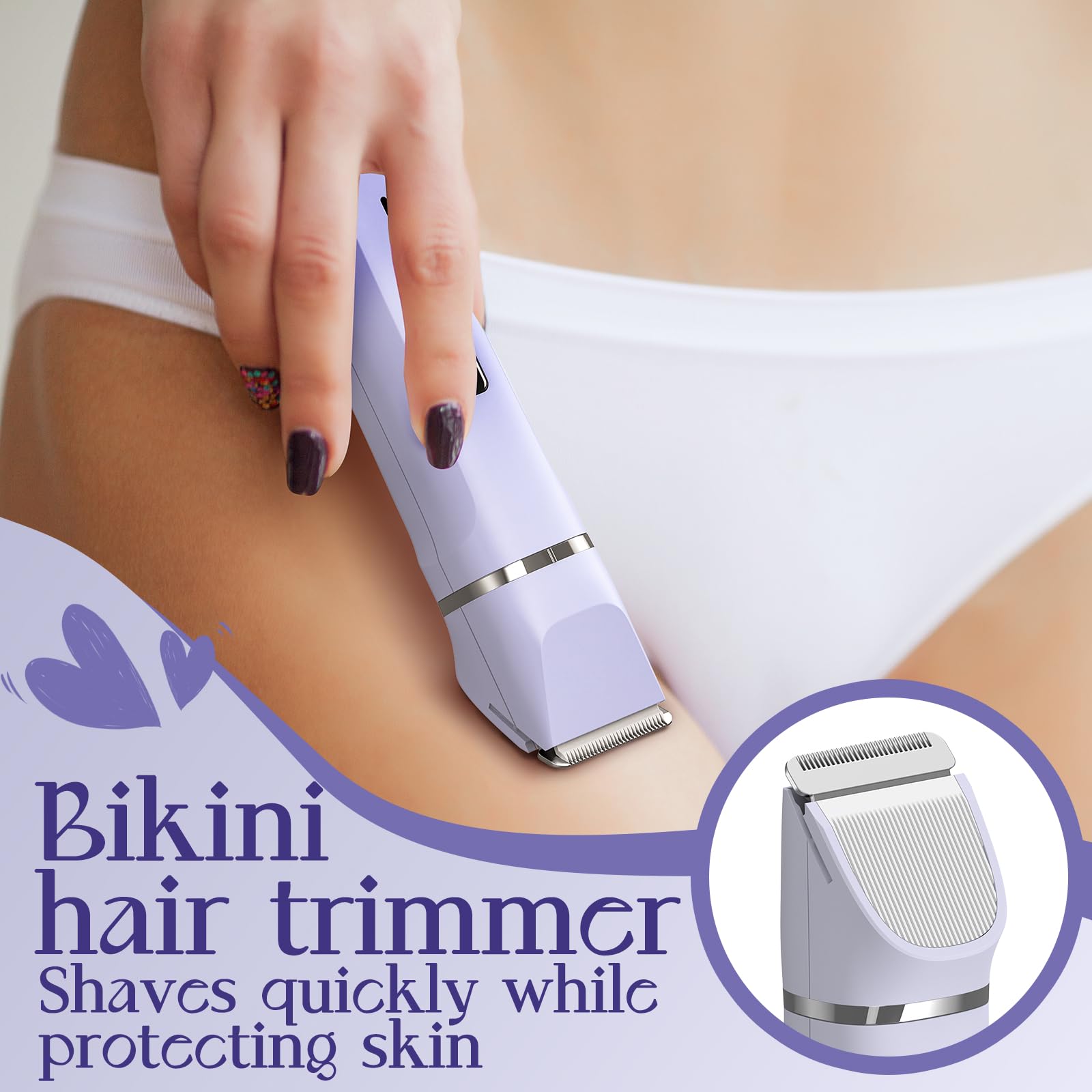 Electric Razors for Women - Wet/Dry Womens Electric Shaver for Legs, Replaceable Body Hair Blade Heads&Hair Remover for Face Head, No Nick, No Cut, No Razor Burn, Purple