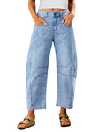 Utyful Tummy Control Barrel Jeans for Women - Wide Leg Trousers, Spring Outfits - Roadnight Blue, Small US 4-6