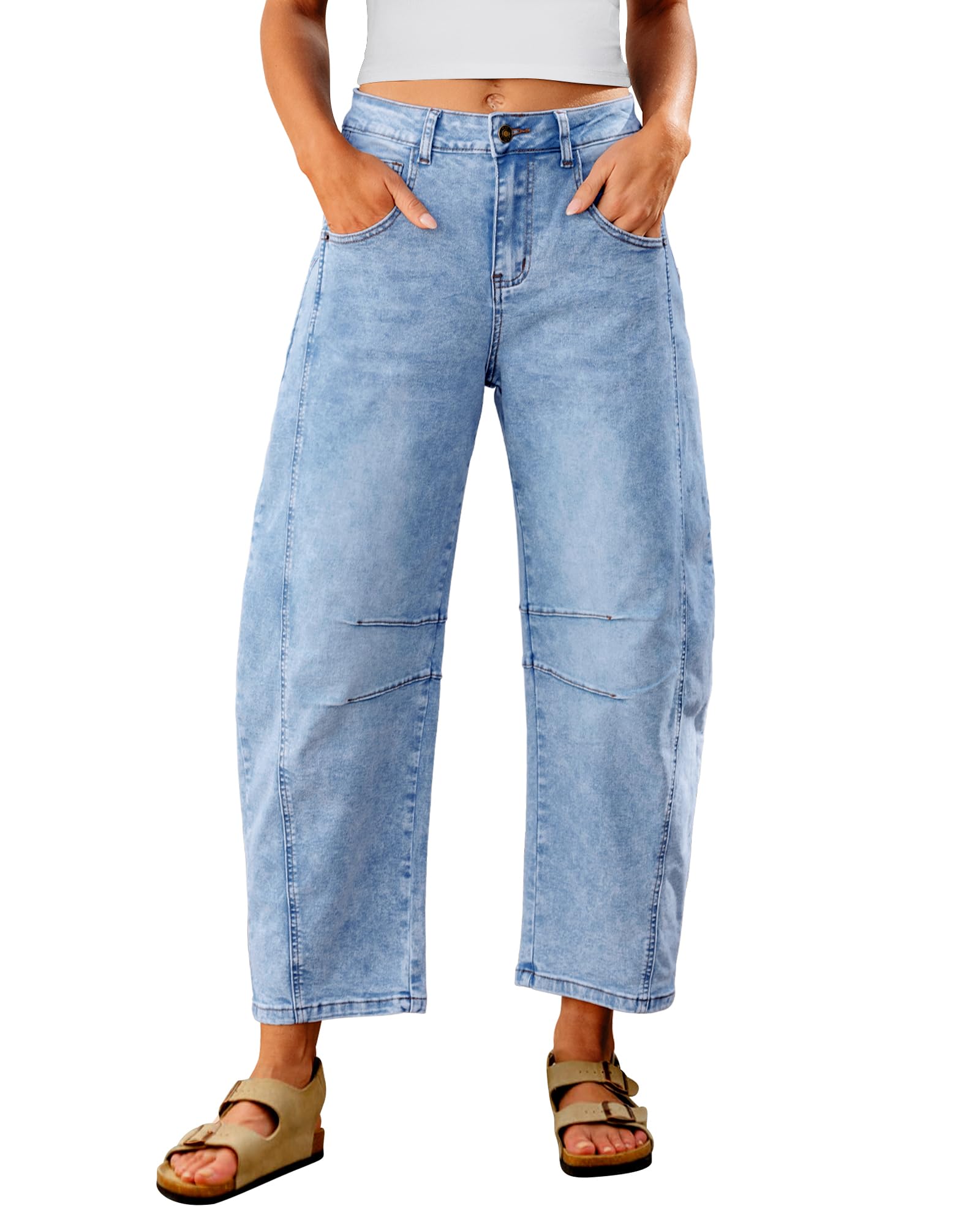 Utyful Tummy Control Barrel Jeans for Women - Wide Leg Trousers, Spring Outfits - Roadnight Blue, Small US 4-6