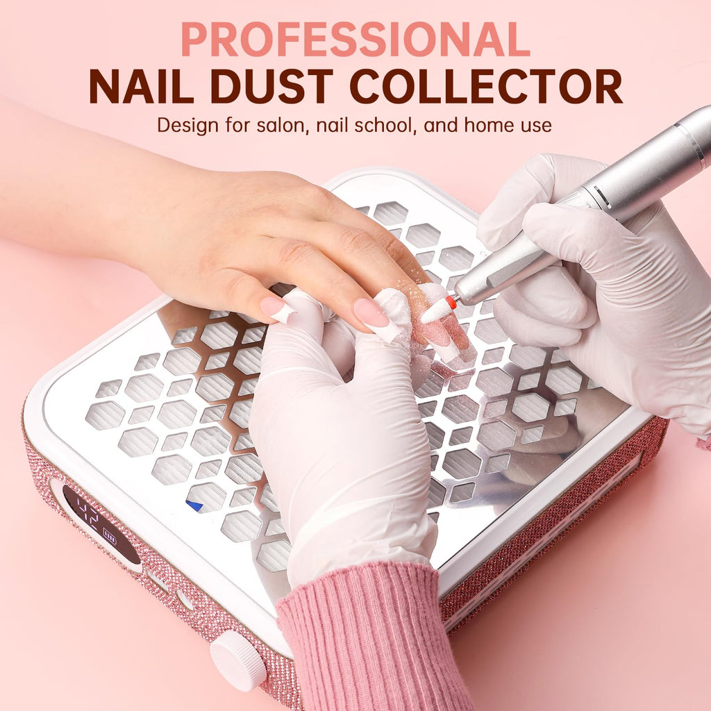 CHRISTINE SHELLY Nail Dust Collector, Rechargeable Dust Collector Nail Tech, Powerful Vacuum Fan Vent Dust Collector Extractor Dust Suction Machine for Acrylic Nails Polishing, Nail Salon&Home, Pink