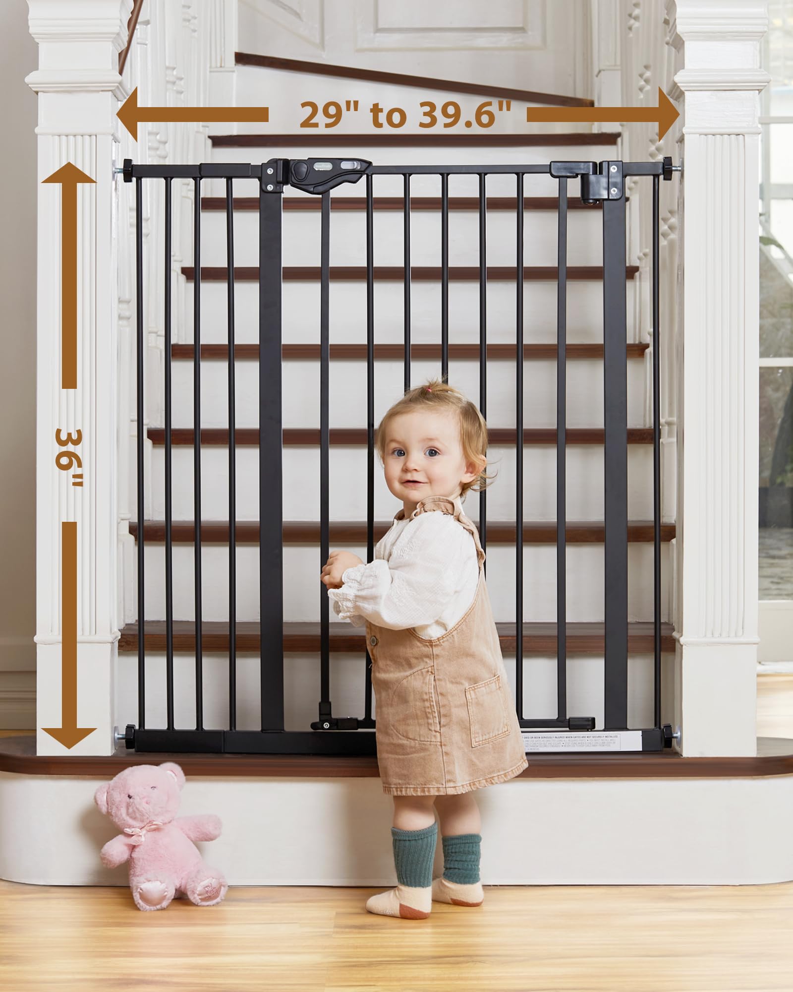 InnoTruth 36" Tall Baby Gate for Dogs, 29-39.6” Auto Close Safety Gate Crafted for Child Protection with 2.24" Slots, Dual-Lock Safety Design and Wall-Friendly, Black