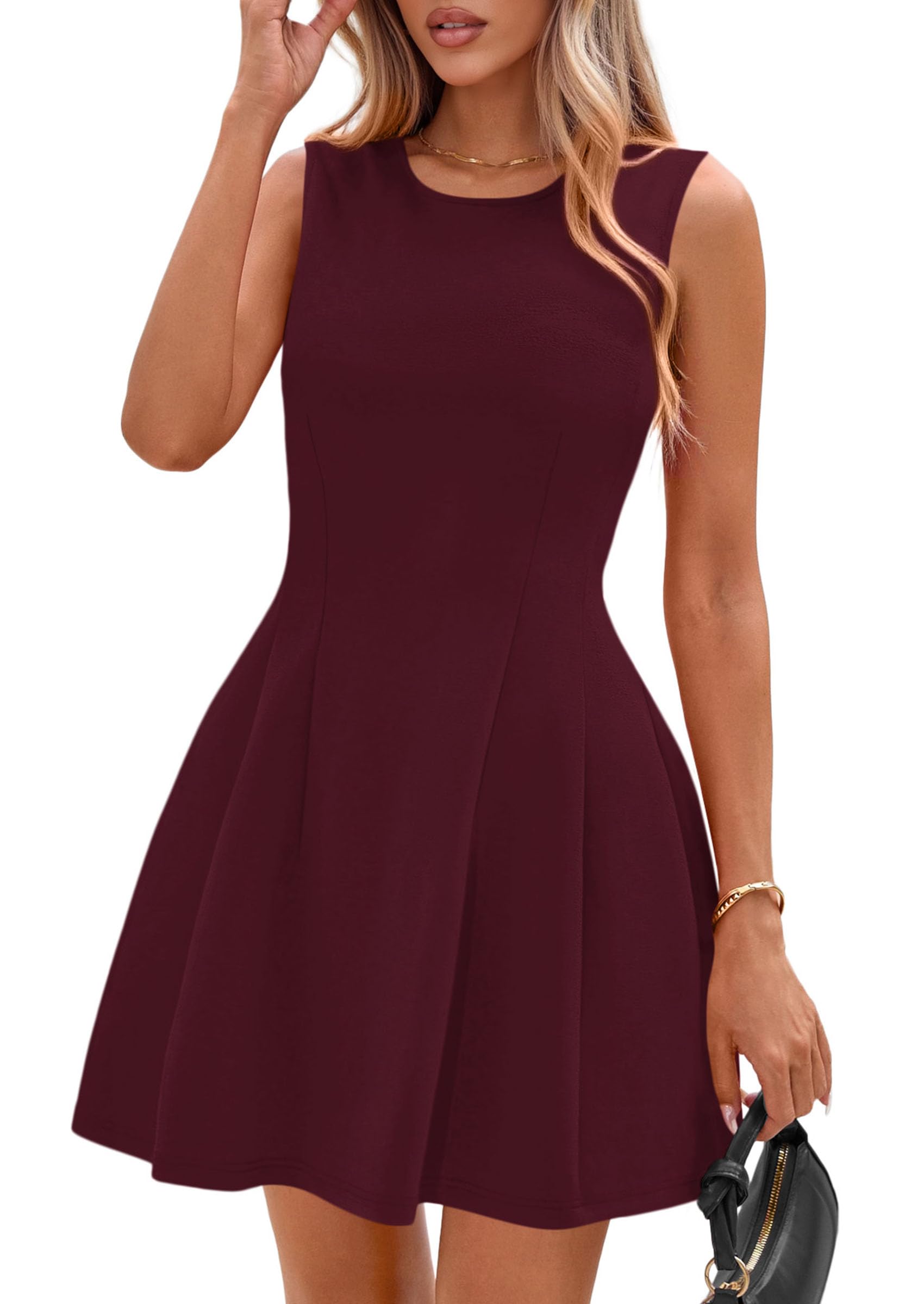 PRETTYGARDEN Summer Dresses for Women 2026 Elegant Classy Spring A Line Business Casual Work Graduation Cocktail Short Dress (Burgundy,XX-Large)
