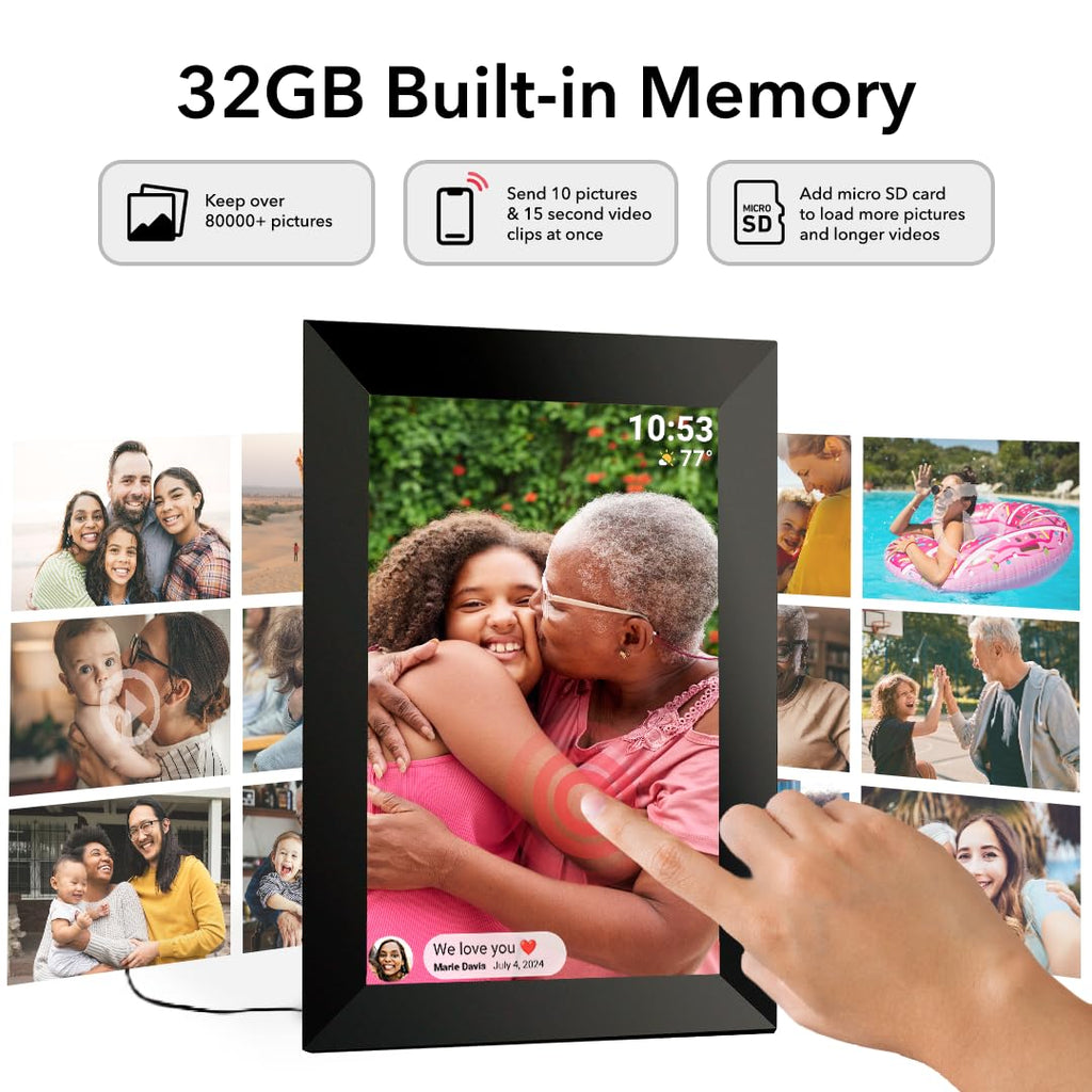 FRAMEO 10.1 inch 32GB Digital Picture Frame, IPS LCD Touch Screen, Auto-Rotate Easy Setup to Share Photos & Videos via Frameo from Anywhere, Gifts for Parents and Grandparents