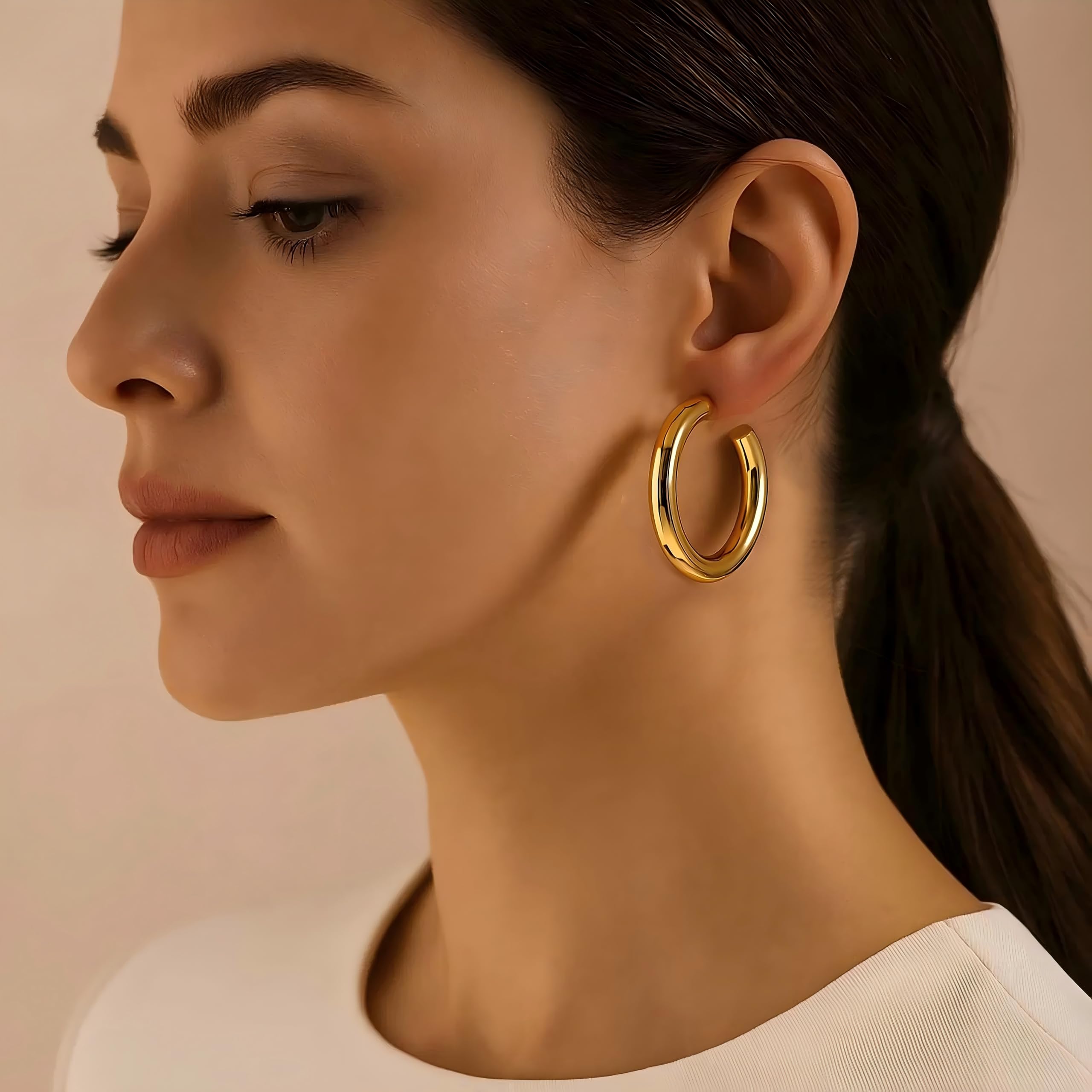 12 Pairs Chunky Gold Hoop Earrings for Women Trendy, Gold Plated Lightweight Classics Hypoallergenic Stack, Thick Open Twisted Huggie Hoops Earring Set