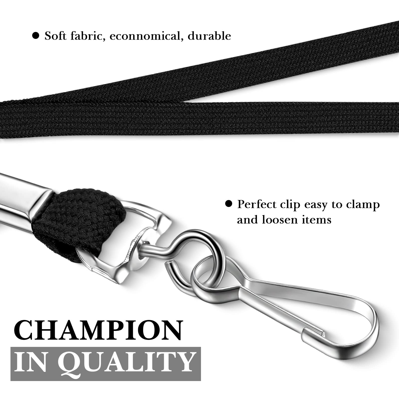 Epakh 200 Pcs Lanyards for ID Name Badge Holder Neck Lanyard Flat with Clips Neck Straps for Office School Nurse(Black,Cotton)