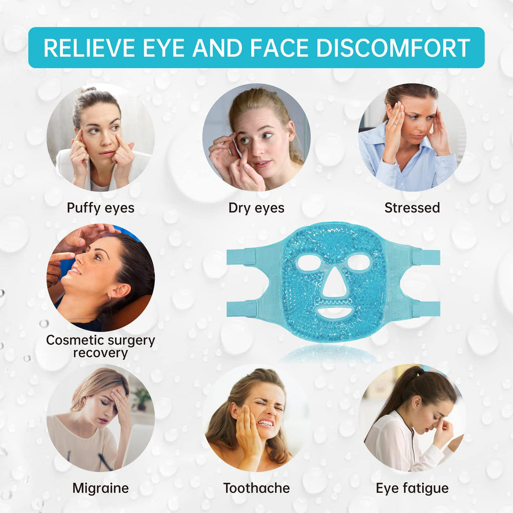 Cold Face Eye Mask Ice Pack Reduce Facial Puff, Dark Circles, Gel Hot Heat Cold Compress Pack, Face SPA Gift for Woman Sleeping, Pressure, Headaches, Skin Care, Post Laser Cosmetic Care[Blue]