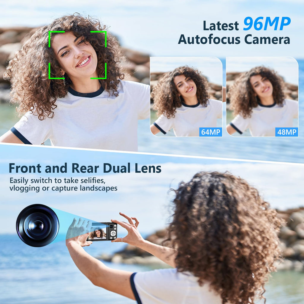 5K 96MP Digital Camera for Photography with 6X Optical Zoom,2026 Upgraded Autofocus Vlogging Camera for YouTube with Dual Lens, 64GB Card, Flash, Anti-Shake, Compact Point and Shoot Digital Cameras