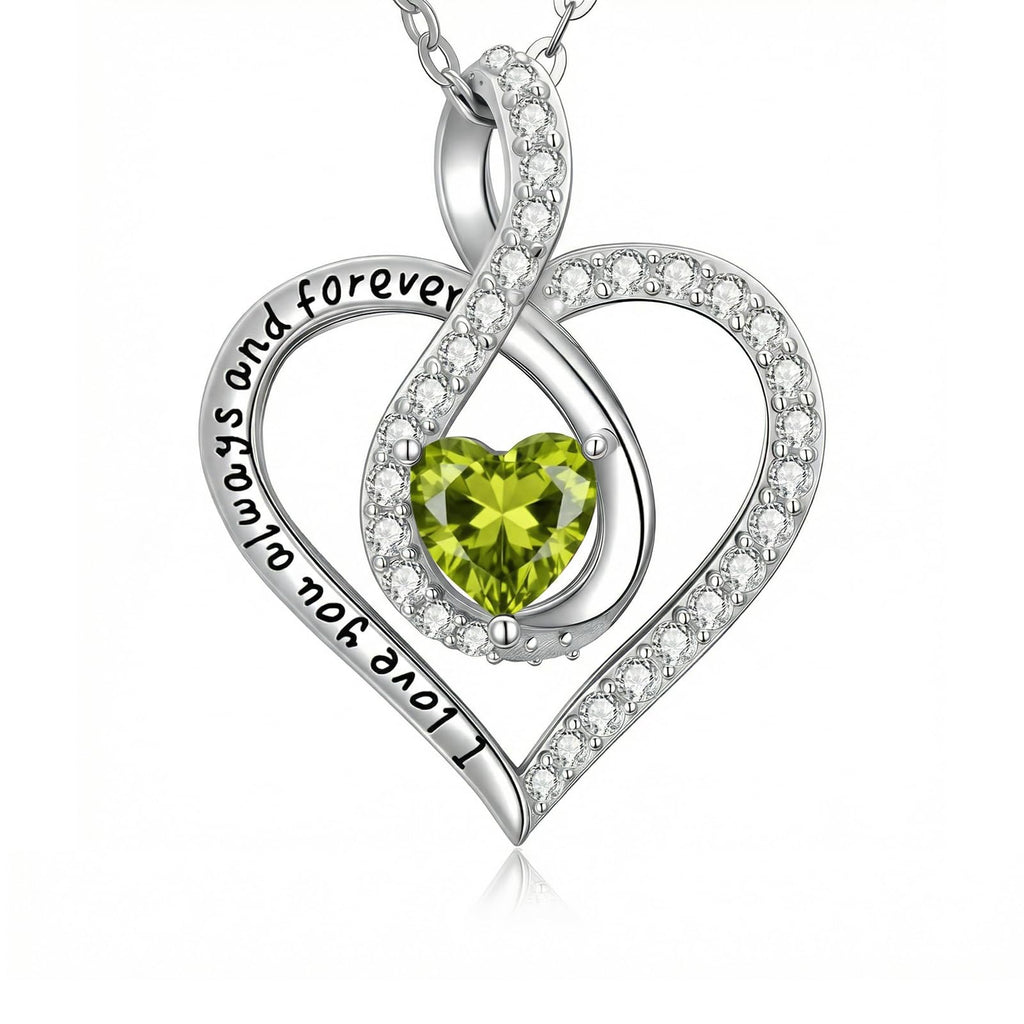 OKROKTOT August Love Heart Birthstone Necklace Women Infinity Heart Necklace I Love You Always and Forever Jewelry Mothers Valentine's Day Gifts for Her Mother Wife Daughters