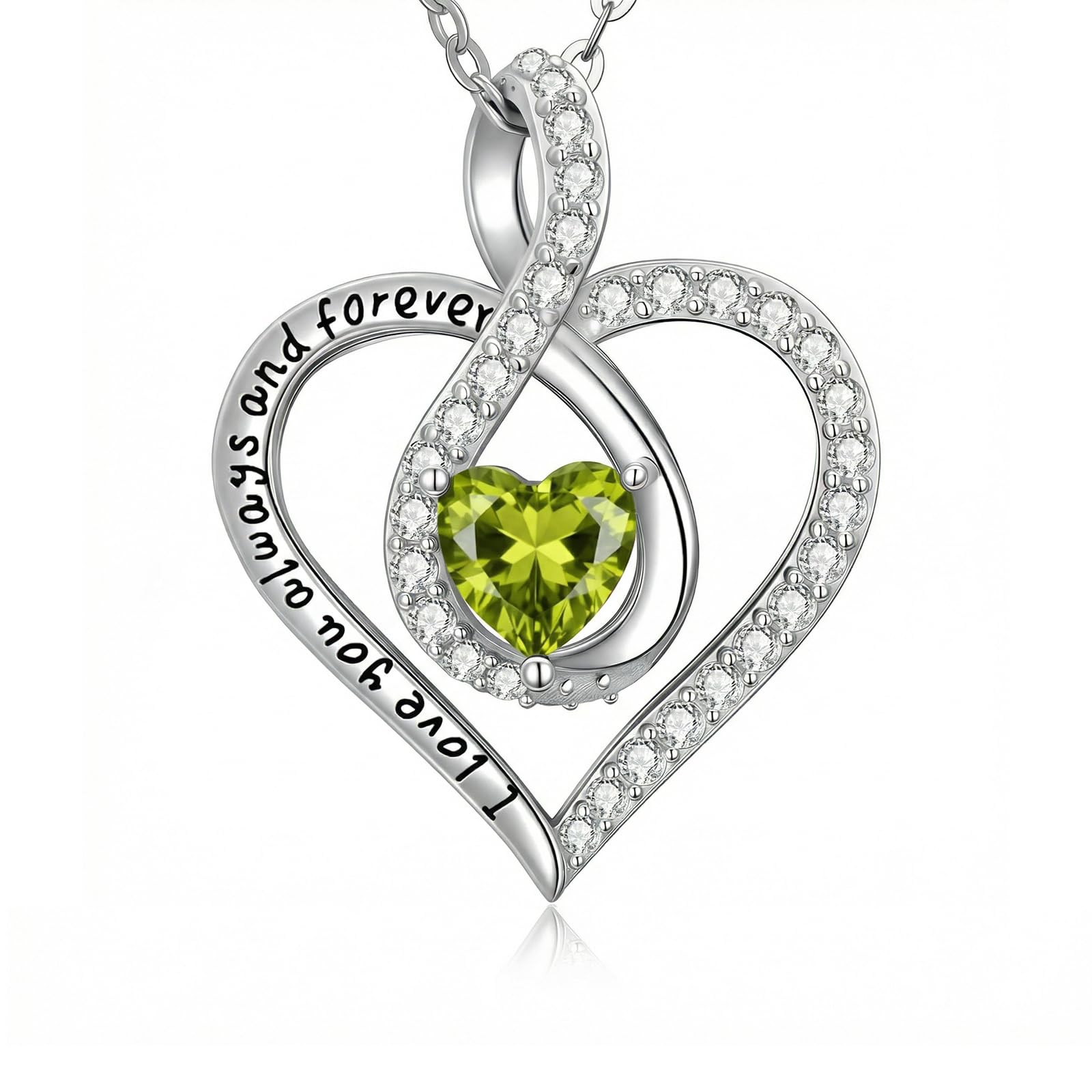 OKROKTOT August Love Heart Birthstone Necklace Women Infinity Heart Necklace I Love You Always and Forever Jewelry Mothers Valentine's Day Gifts for Her Mother Wife Daughters