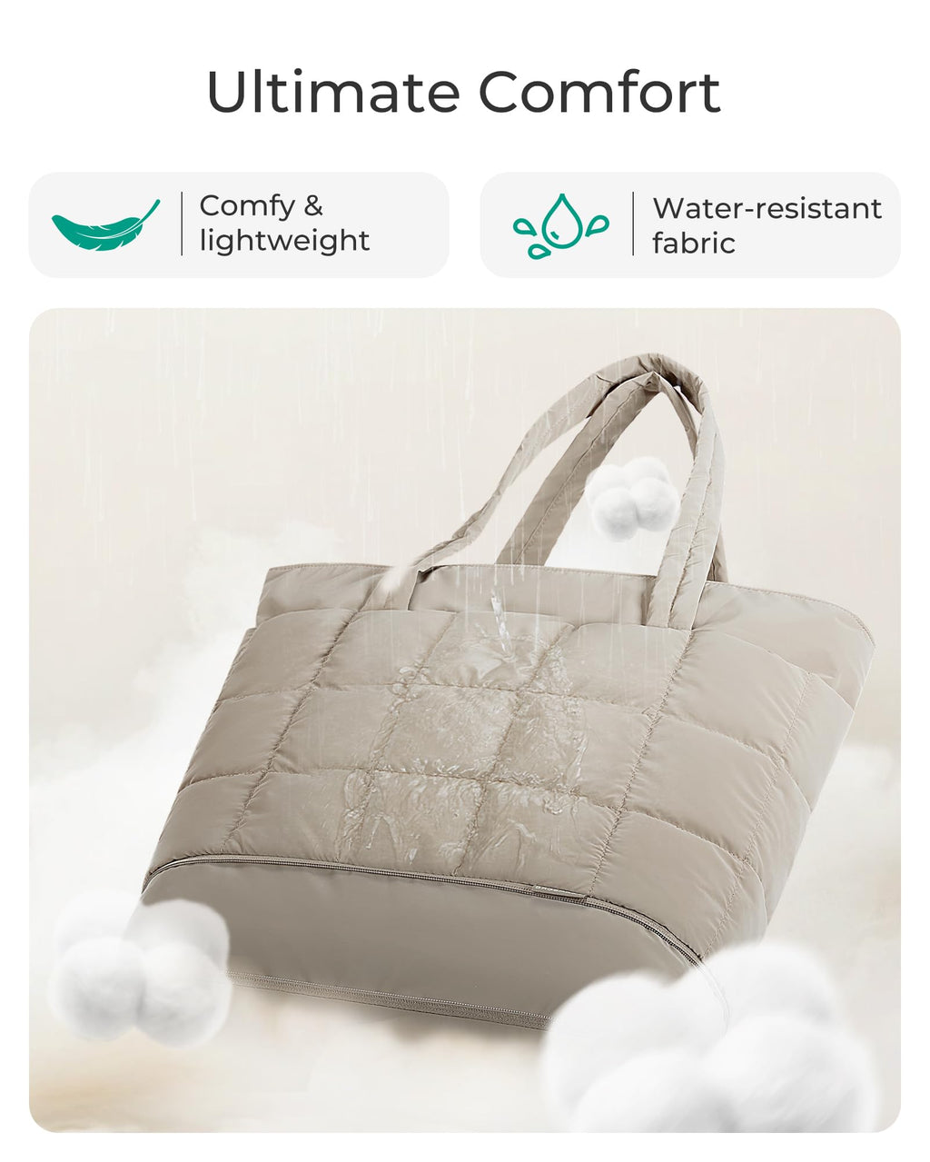 BAGSMART Expandable Tote Bag for Women, Puffer Work Tote Handbag, Quilted Carry On Bag for Travel Gym, Camel, Large