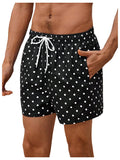 WDIRARA Men's Polka Dots Swim Trunks Drawstring Waist Beach Vacation Board Shorts with Pockets Black and White XX-Large