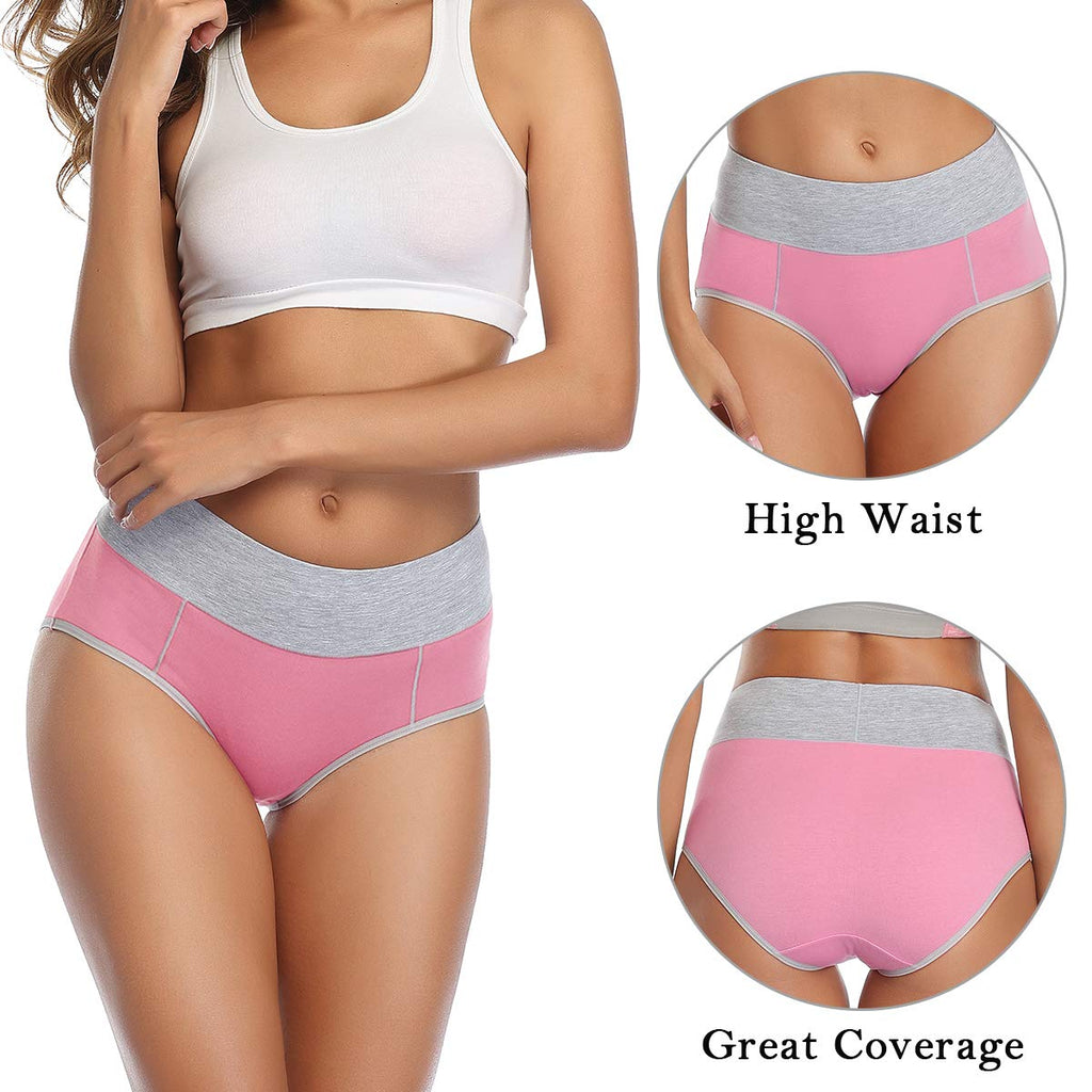 wirarpa Women's Cotton Underwear High Waist Briefs Ladies Soft Breathable Panties Full Coverage Underpants 5 Pack Small